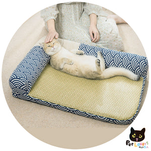 日式寵物涼墊藤蓆狗窩貓床 - 牆角L形款