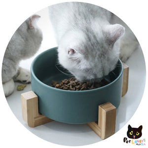 陶瓷貓碗寵物碗大理石紋水碗糧碗(綠色連木架) - 黑貓雜貨 Petlovers