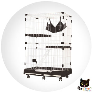 兩呎半－貓別墅豪華三層貓籠－帶滾輪(小號）72*47*102cm 啡色 - 黑貓雜貨 Petlovers
